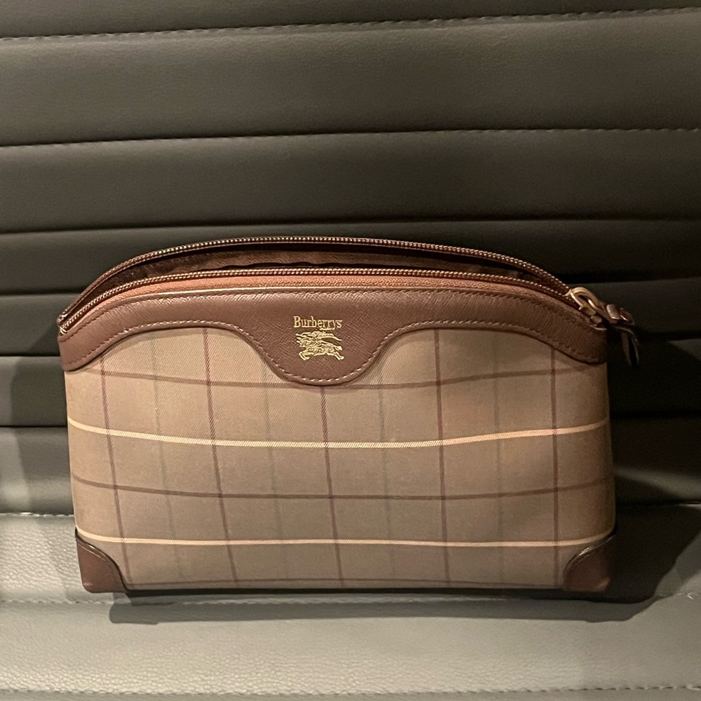 Burberry Brown Checkered Pouch "Burberrys" logo